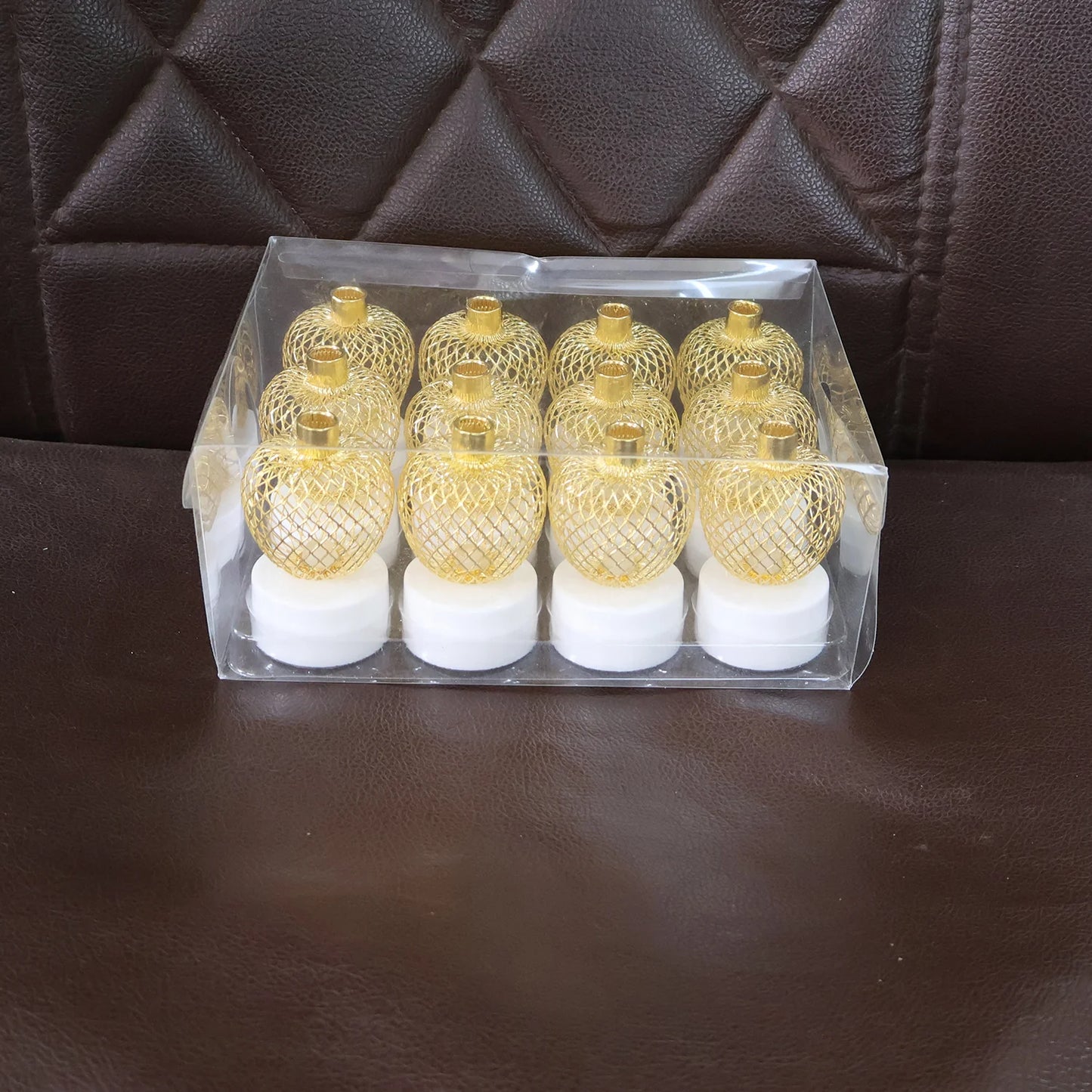 Set of 12 Golden Apple Shape LED Tealight Candles – Flameless Decorative Lights for Home, Festival, Pooja & Parties