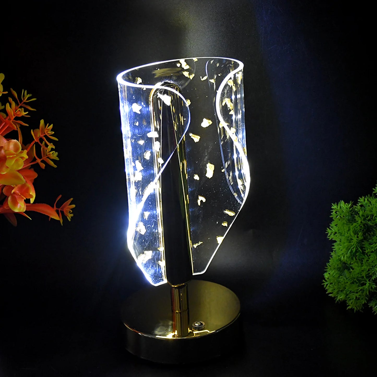 Luxury Golden Leaf Crystal LED Table Lamp | USB Rechargeable Decorative Light for Bedside, Study & Premium Home Decor