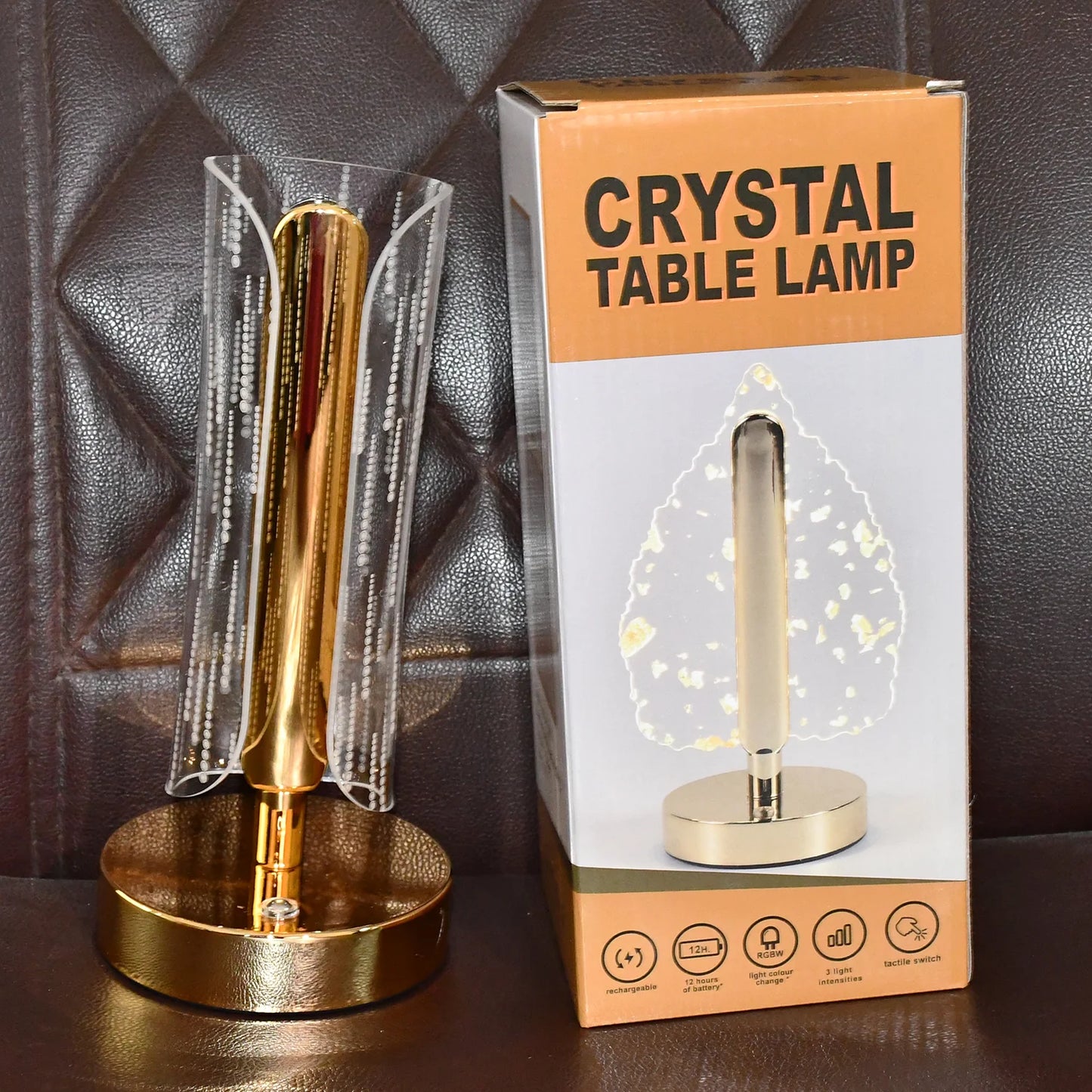 Luxury Tall Cylinder Crystal LED Table Lamp | USB Rechargeable Modern Decorative Light for Bedside, Study & Hotel Decor