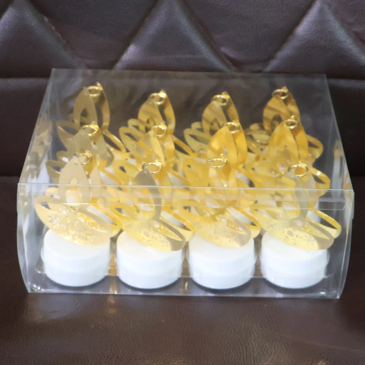 Set of 12 Golden Diya LED Candles | Flameless Battery-Operated Tealights for Safe Diwali, Puja & Festive Decoration