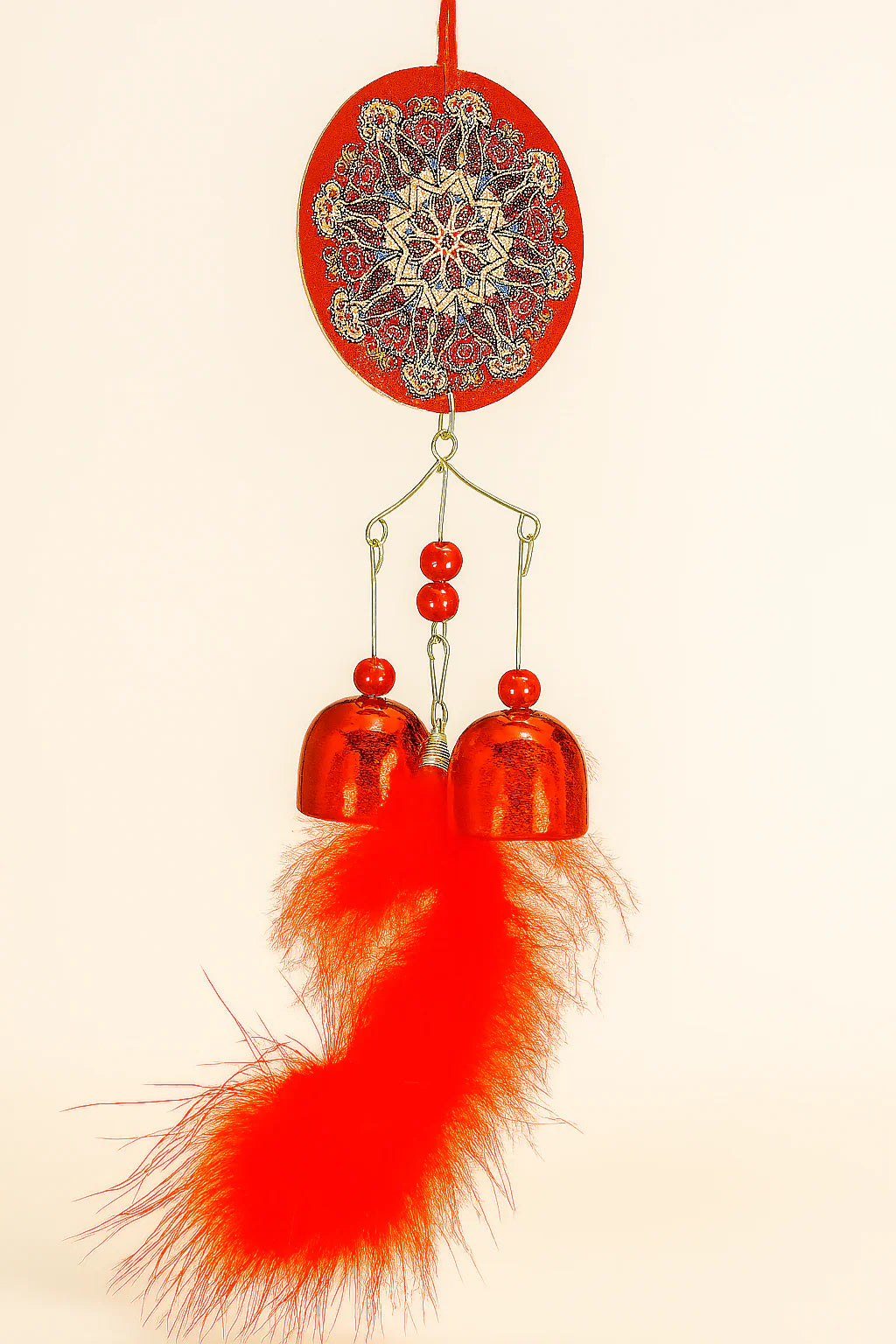 Red Mandala Wind Chime with Golden Bells | Handcrafted Door/Balcony Hanging for Energy, Balance & Boho Home Decor