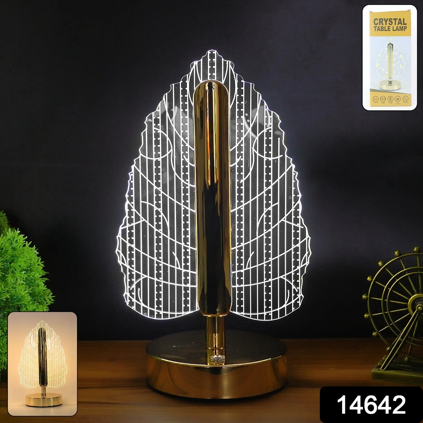 Elegant USB Rechargeable Plastic Crystal LED Table Lamp | Leaf Design Shade for Bedroom, Office & Luxury Home Decor