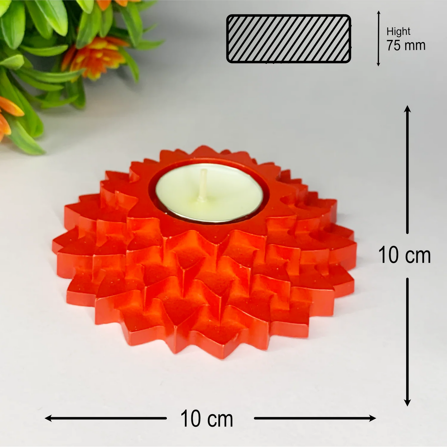 Handmade 5-Layer Flower Diya Tea Light Holder (Red) | Elegant Decorative Candle Holder for Festivals & Home Decor