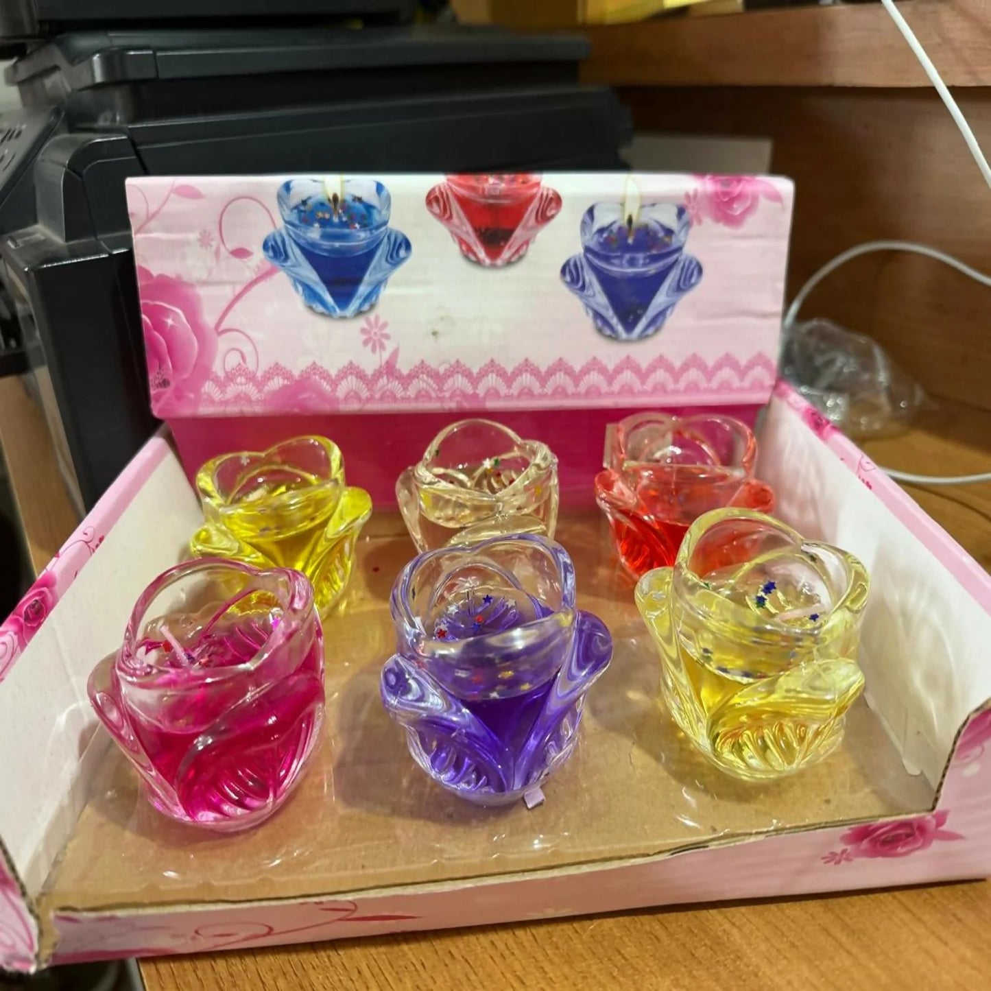 Set of 6 Colorful Decorative Glass Jar Candles | Glitter Wax Tealights for Diwali, Pooja, Weddings & Home Decor