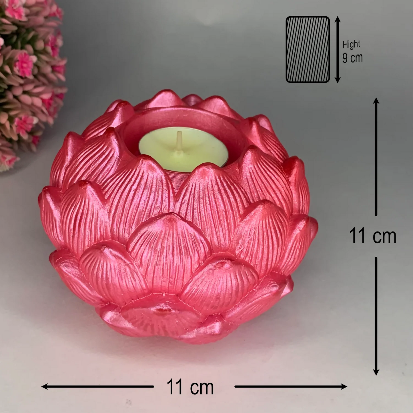 Handcrafted Big Kamal Diya (Metallic Pink) | Lotus Design Candle Holder for Pooja, Diwali & Elegant Home Decor