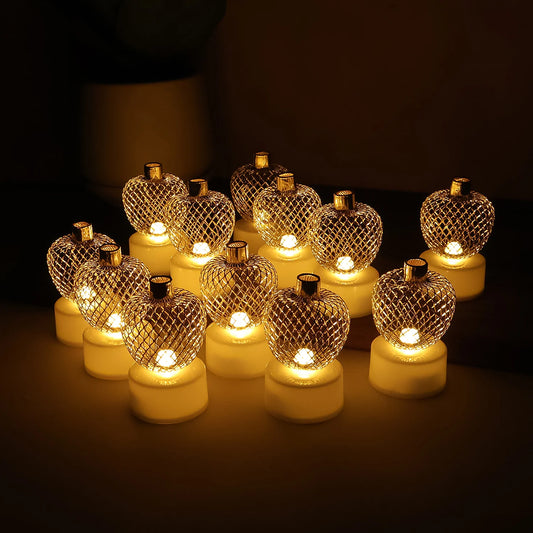 Set of 12 Golden Apple Shape LED Tealight Candles – Flameless Decorative Lights for Home, Festival, Pooja & Parties