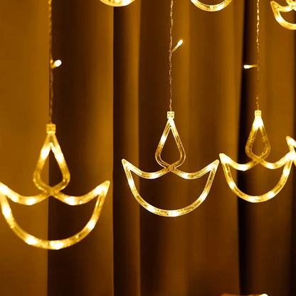 12 Diya Curtain String Lights | Window Decoration Lights for Diwali | 8 Flashing Modes (White)