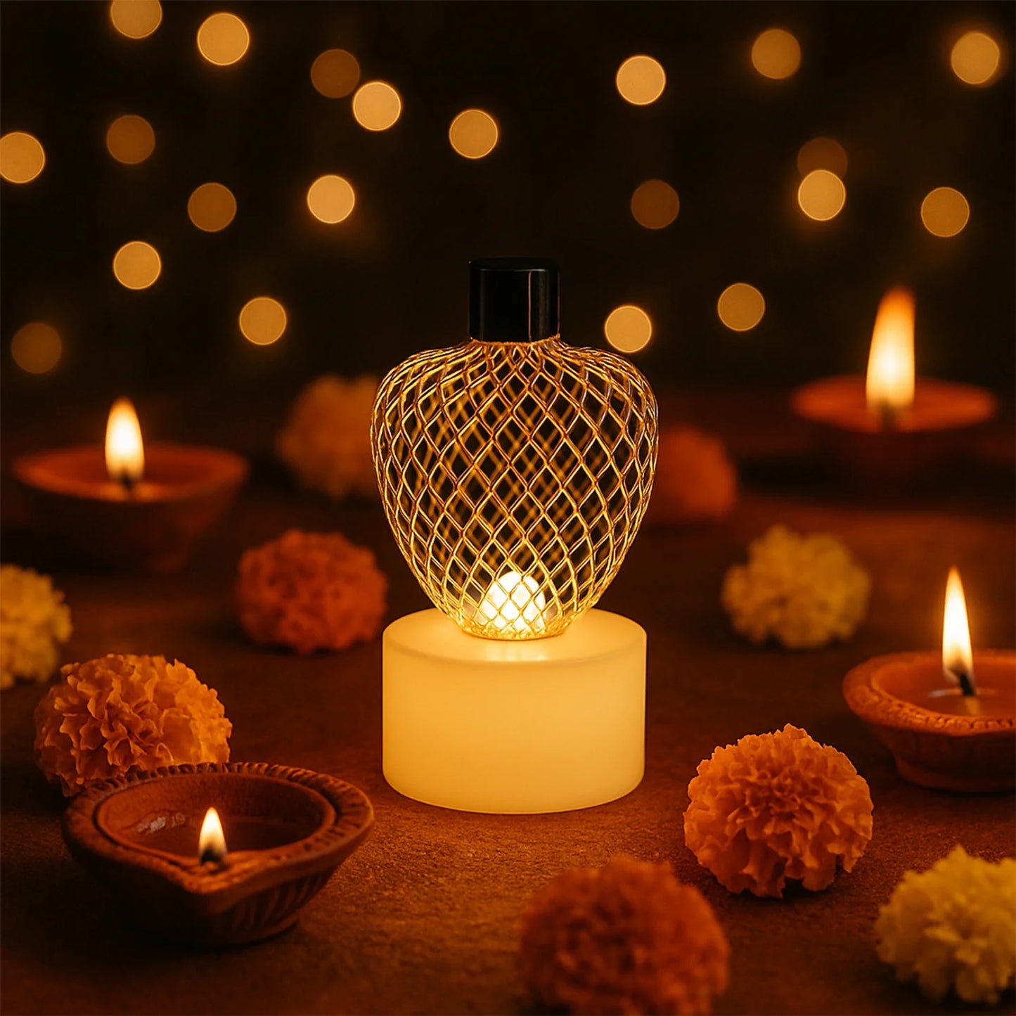 Set of 12 Golden Apple Shape LED Tealight Candles – Flameless Decorative Lights for Home, Festival, Pooja & Parties