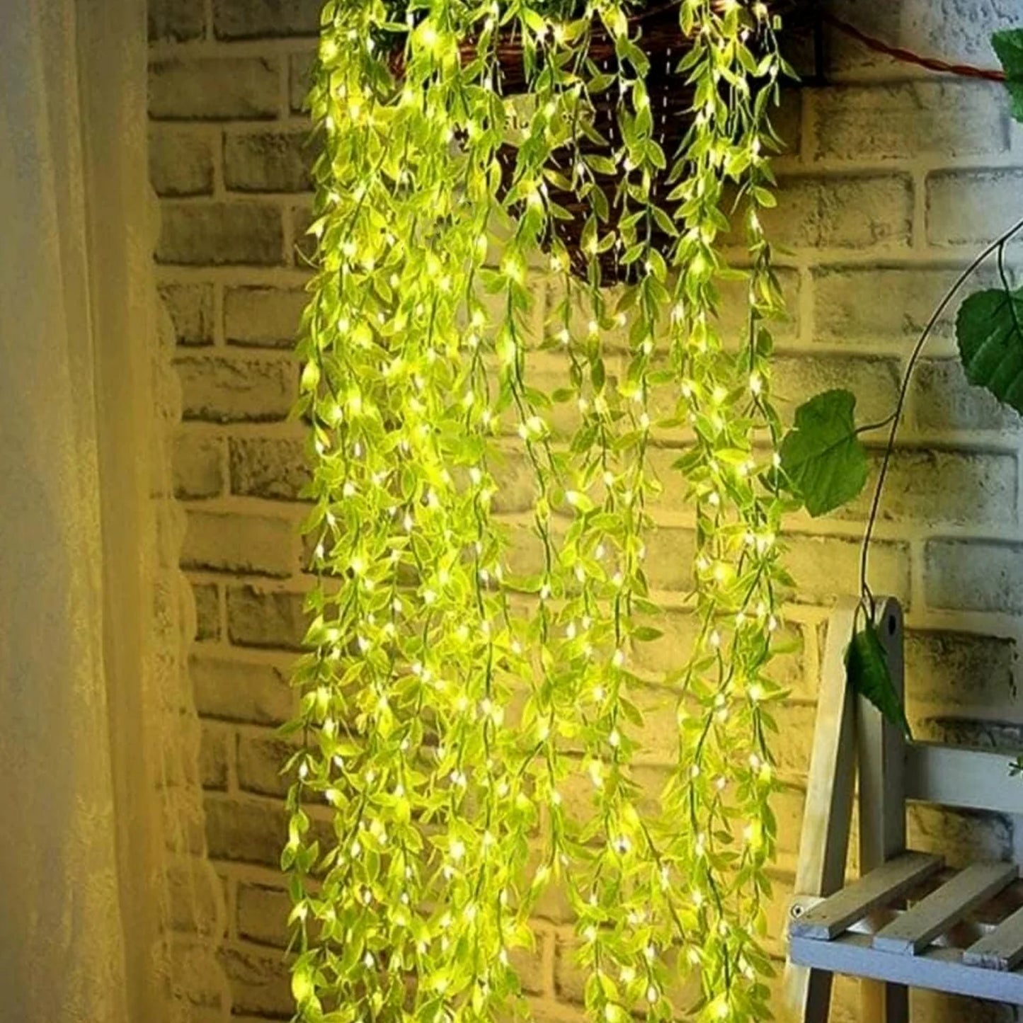 Energy-Saving Leaf Vine LED String Lights | Realistic Artificial Greenery Garland | Plug-in Warm White Fairy Lights for Garden, Balcony & Party Decor
