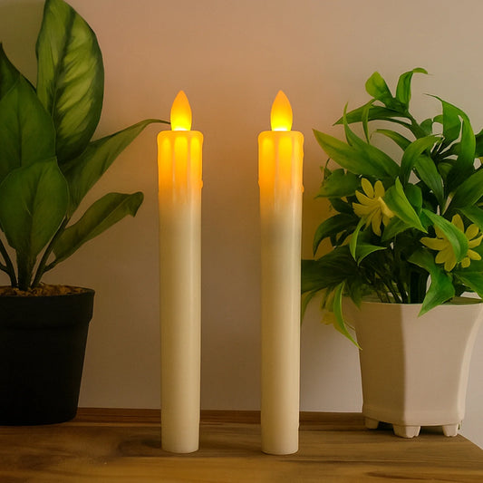 Set of 2 LED Flameless Taper Candles | Realistic Flickering Electronic Candle Lights for Home Décor, Pooja & Weddings