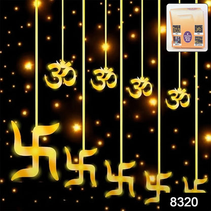 Swastik Om LED Curtain String Lights (12 Hangings, 138 LEDs) | 8 Modes Festive Decoration for Diwali, Bedroom & Balcony