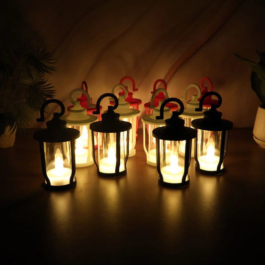 Set of 12 Decorative Lantern Style Flameless LED Candles with Hanging Hooks – Warm Flickering Glow for Home Décor, Festivals & Weddings