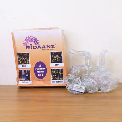 Swastik Om LED Curtain String Lights (12 Hangings, 138 LEDs) | 8 Modes Festive Decoration for Diwali, Bedroom & Balcony