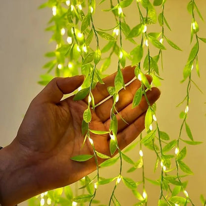 Energy-Saving Leaf Vine LED String Lights | Realistic Artificial Greenery Garland | Plug-in Warm White Fairy Lights for Garden, Balcony & Party Decor
