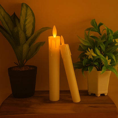 Set of 2 LED Flameless Taper Candles | Realistic Flickering Electronic Candle Lights for Home Décor, Pooja & Weddings