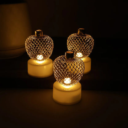 Set of 12 Golden Apple Shape LED Tealight Candles – Flameless Decorative Lights for Home, Festival, Pooja & Parties
