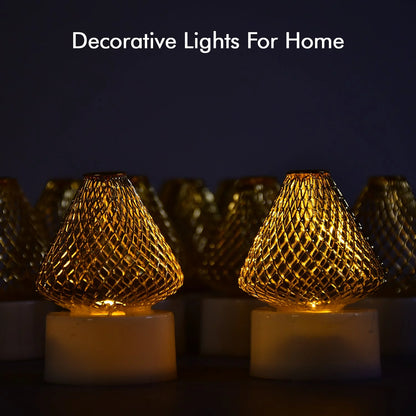 12 Flameless LED Tea Light Candles | Safe Acrylic Diya Lights for Diwali, Christmas & Home Decor