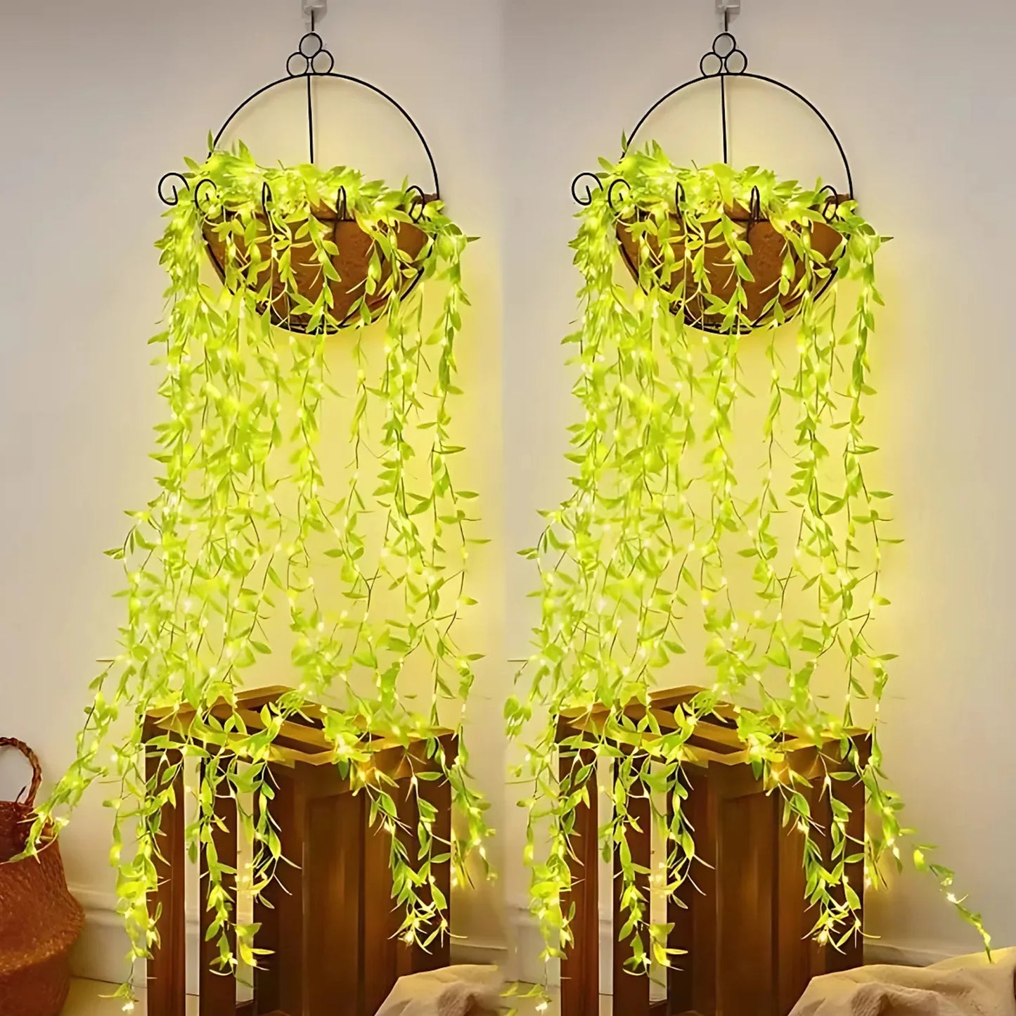 Energy-Saving Leaf Vine LED String Lights | Realistic Artificial Greenery Garland | Plug-in Warm White Fairy Lights for Garden, Balcony & Party Decor