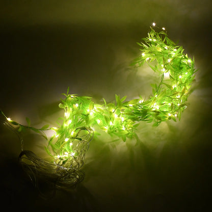 Energy-Saving Leaf Vine LED String Lights | Realistic Artificial Greenery Garland | Plug-in Warm White Fairy Lights for Garden, Balcony & Party Decor