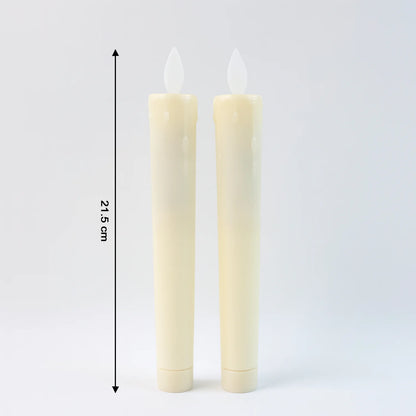 Set of 2 LED Flameless Taper Candles | Realistic Flickering Electronic Candle Lights for Home Décor, Pooja & Weddings