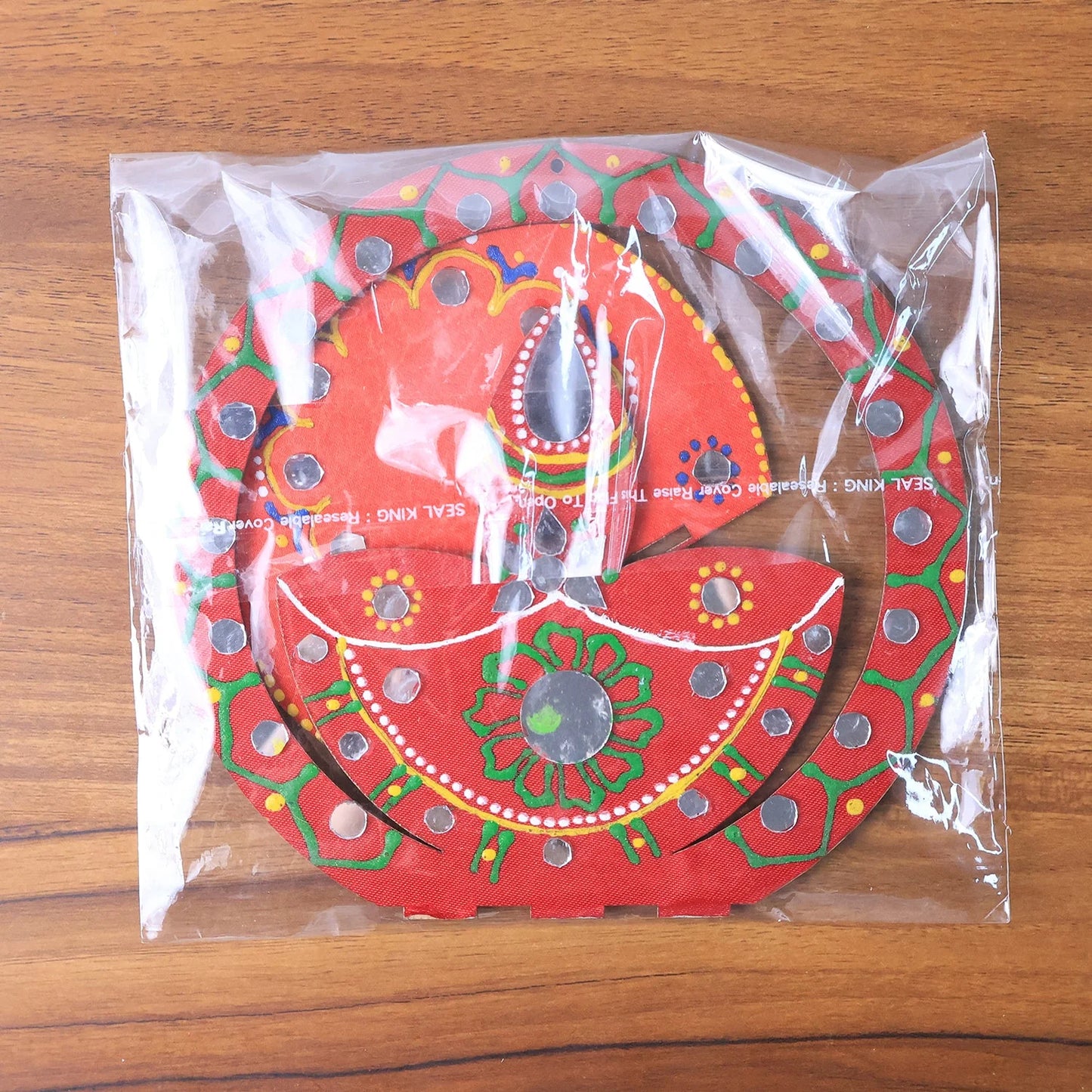 Handcrafted Wooden Diya Stand | Traditional Festive Tea Light Holder with Hand-Painted Art & Stone Embellishments