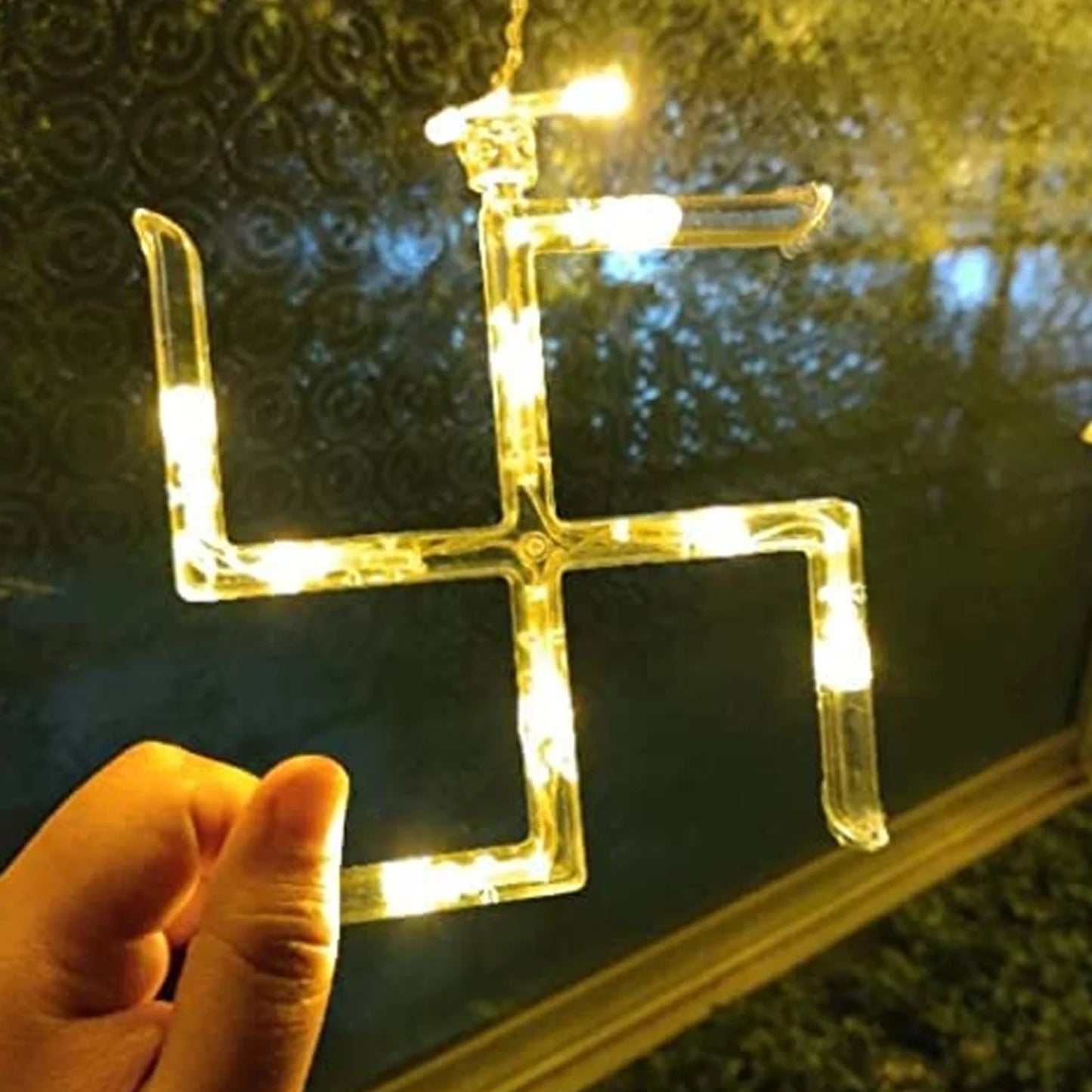Swastik Om LED Curtain String Lights (12 Hangings, 138 LEDs) | 8 Modes Festive Decoration for Diwali, Bedroom & Balcony