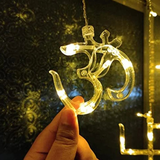 Swastik Om LED Curtain String Lights (12 Hangings, 138 LEDs) | 8 Modes Festive Decoration for Diwali, Bedroom & Balcony
