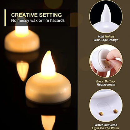 Set of 12 Flameless Floating Candles | Battery-Operated LED Tealights for Pool, Wedding, Diwali Diya & Centerpieces