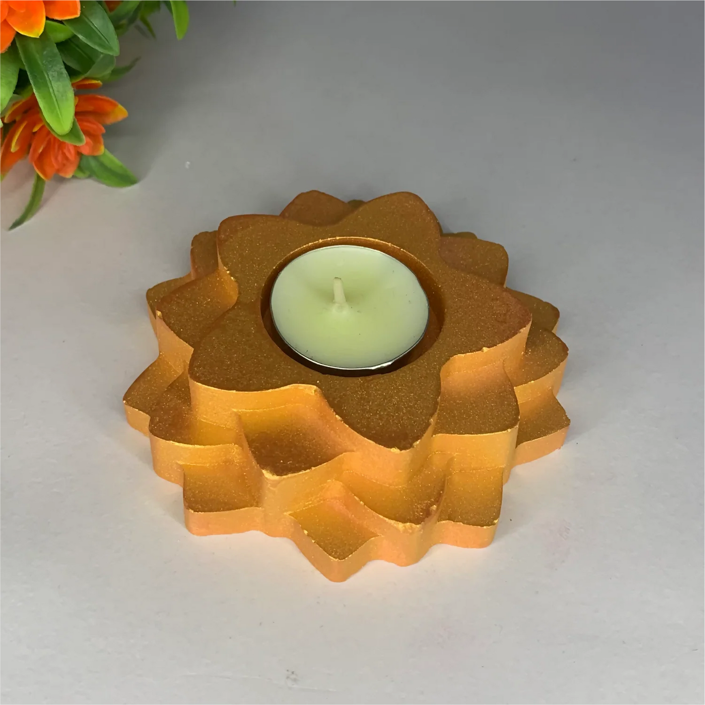 Handmade 4-Step Flower Diya | Multi-Layered Metallic Tealight Candle Holder for Diwali, Pooja & Elegant Decor