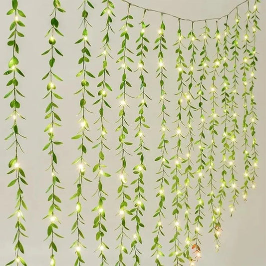 Energy-Saving Leaf Vine LED String Lights | Realistic Artificial Greenery Garland | Plug-in Warm White Fairy Lights for Garden, Balcony & Party Decor