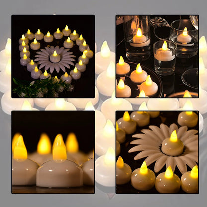Set of 12 Flameless Floating Candles | Battery-Operated LED Tealights for Pool, Wedding, Diwali Diya & Centerpieces