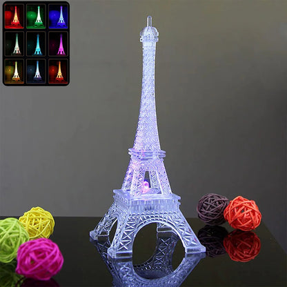 Eiffel Tower LED Decorative Showpiece | Multicolor Changing Crystal Effect Night Light for Home, Office & Gifting