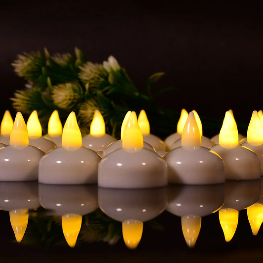 Set of 12 Flameless Floating Candles | Battery-Operated LED Tealights for Pool, Wedding, Diwali Diya & Centerpieces