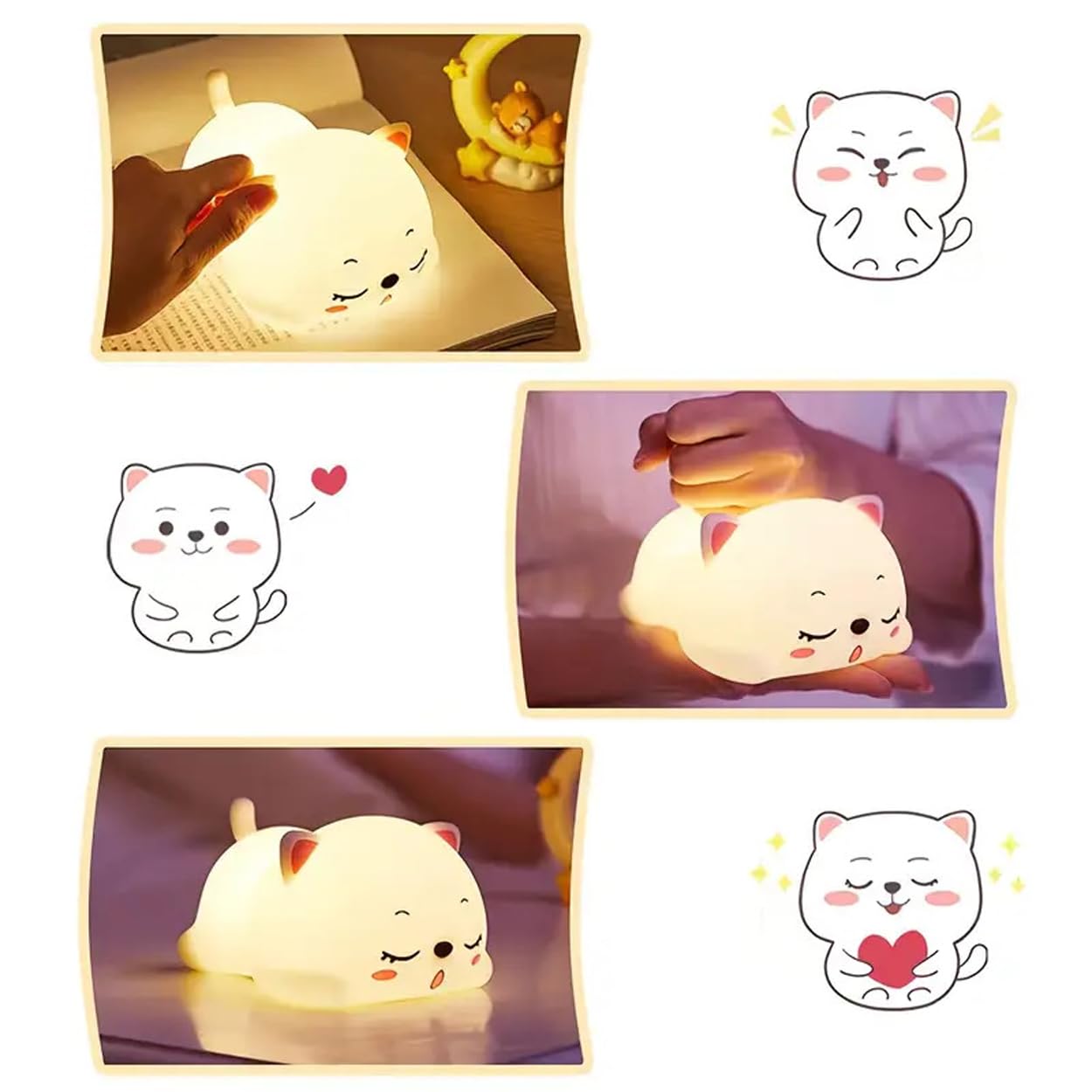 Kawaii Cat Night Light - Rechargeable Touch-Activated LED Lamp