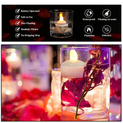 Set of 12 Flameless Floating Candles | Battery-Operated LED Tealights for Pool, Wedding, Diwali Diya & Centerpieces