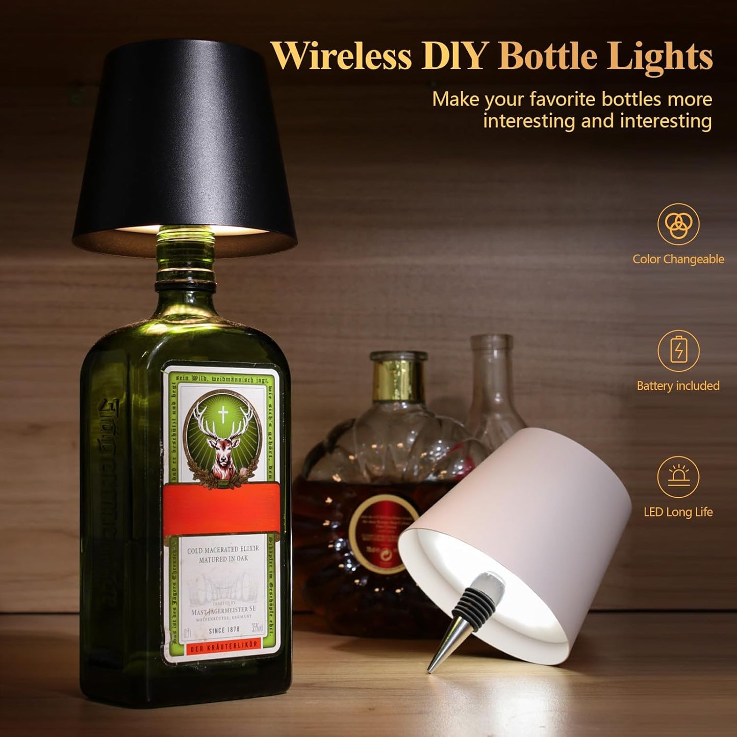 Wireless Bottle Lamp - 3-Color Rechargeable LED Light