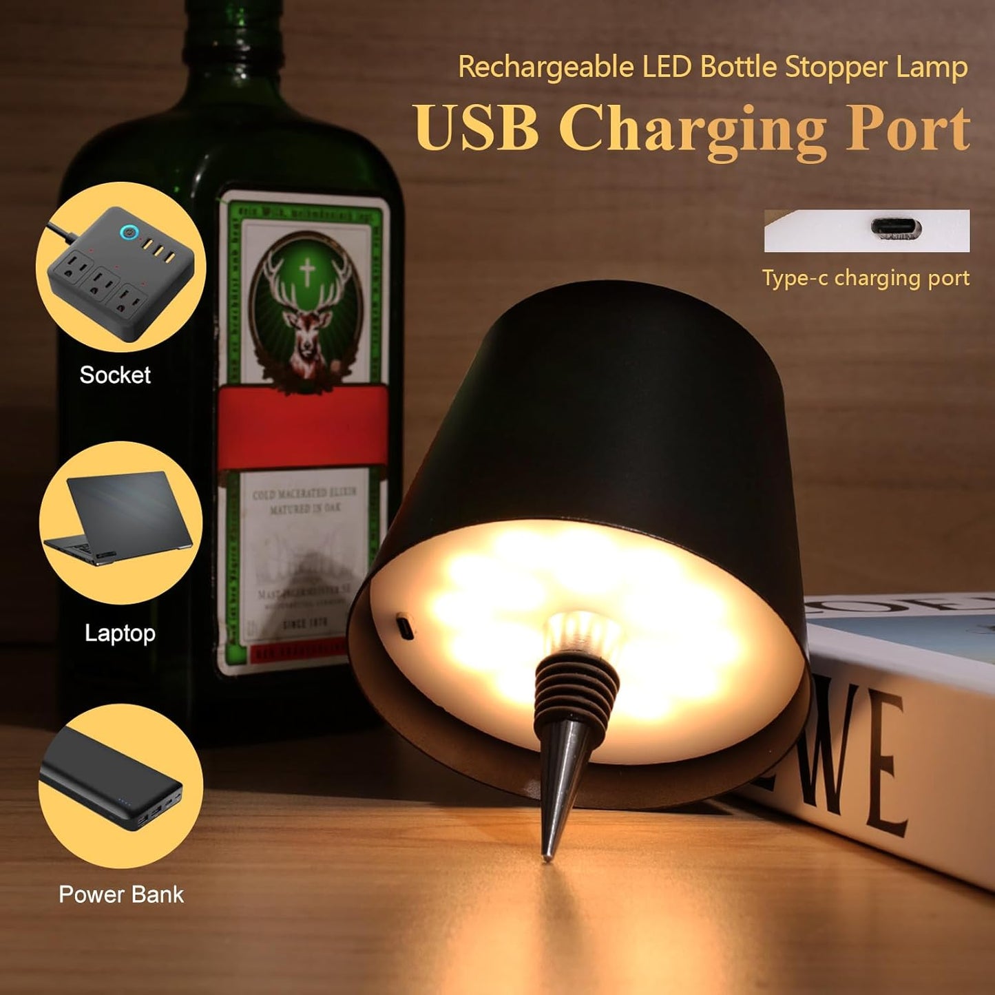 Wireless Bottle Lamp - 3-Color Rechargeable LED Light