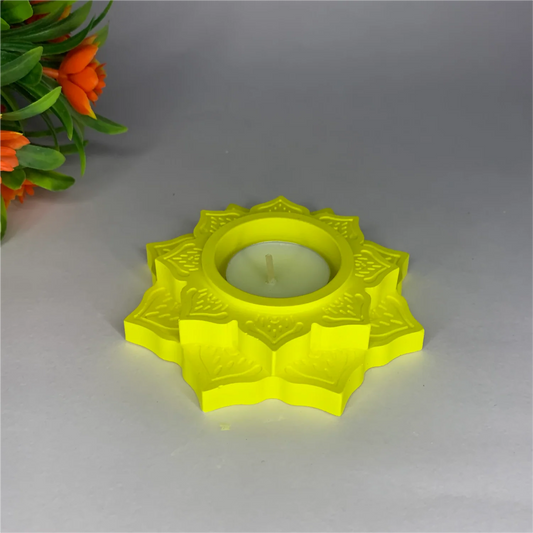 Handmade Lotus Diya Tealight Candle Holder (Yellow) | Elegant Floral Diya for Pooja, Diwali & Warm Home Decor