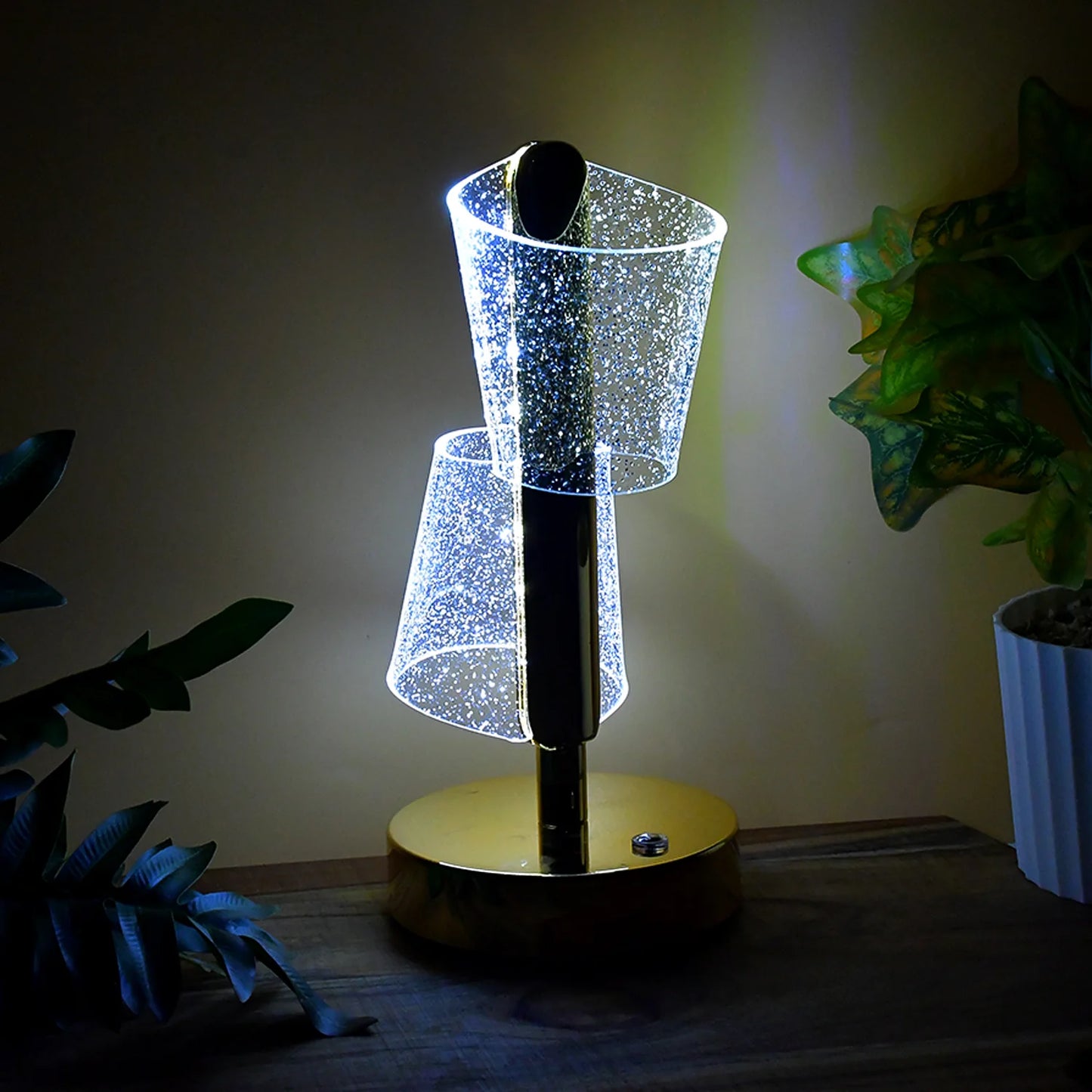 Modern Luxury Crystal LED Double Shade Table Lamp | Golden Base Decorative Lighting for Bedroom, Living Room & Festive Gifting