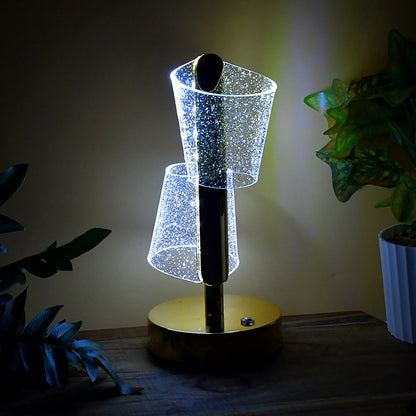 Modern Luxury Crystal LED Double Shade Table Lamp | Golden Base Decorative Lighting for Bedroom, Living Room & Festive Gifting