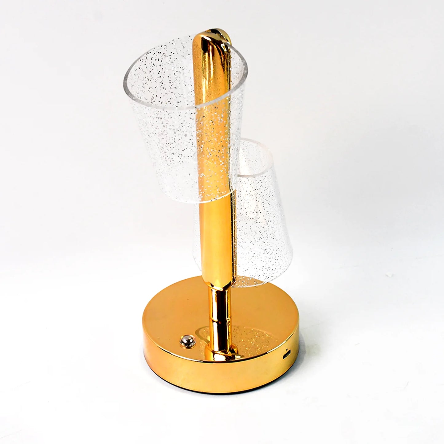 Modern Luxury Crystal LED Double Shade Table Lamp | Golden Base Decorative Lighting for Bedroom, Living Room & Festive Gifting
