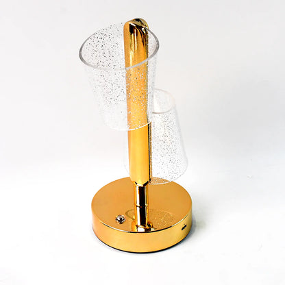Modern Luxury Crystal LED Double Shade Table Lamp | Golden Base Decorative Lighting for Bedroom, Living Room & Festive Gifting