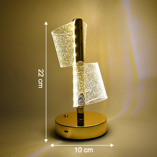 Modern Luxury Crystal LED Double Shade Table Lamp | Golden Base Decorative Lighting for Bedroom, Living Room & Festive Gifting