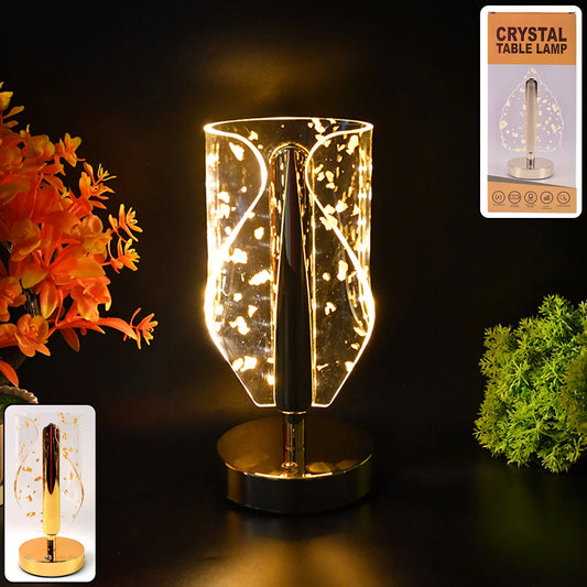 Luxury Golden Leaf Crystal LED Table Lamp | USB Rechargeable Decorative Light for Bedside, Study & Premium Home Decor