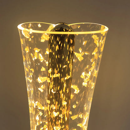 Luxury Golden Crystal LED Table Lamp | USB Rechargeable Cylindrical Light with Golden Flake Shade for Bedside & Premium Decor
