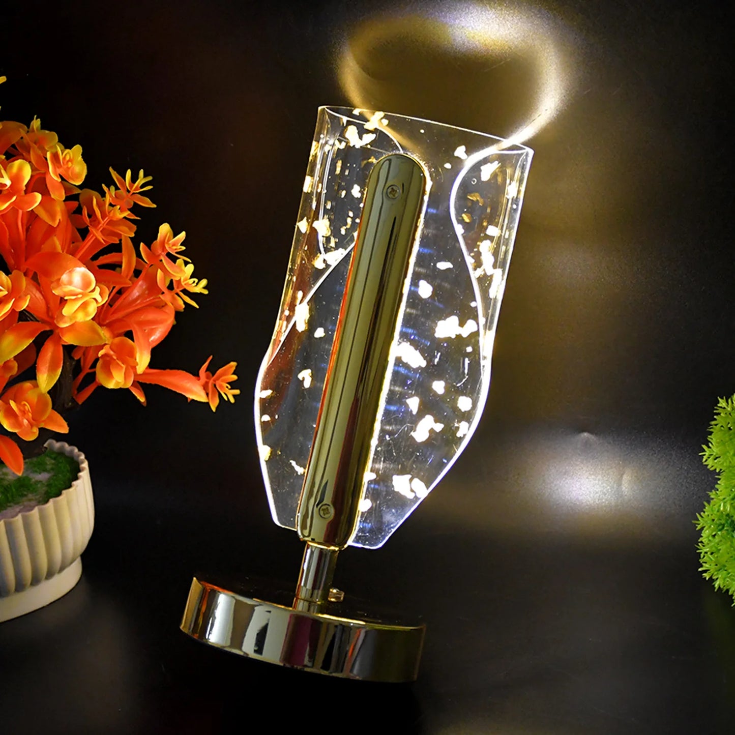 Luxury Golden Leaf Crystal LED Table Lamp | USB Rechargeable Decorative Light for Bedside, Study & Premium Home Decor