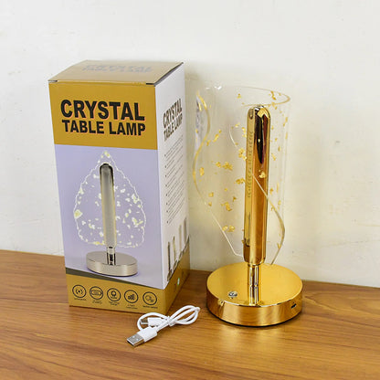 Luxury Golden Leaf Crystal LED Table Lamp | USB Rechargeable Decorative Light for Bedside, Study & Premium Home Decor