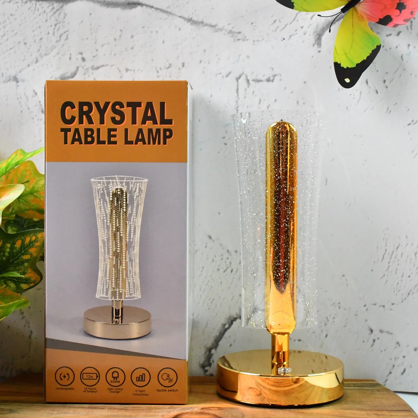 Luxury Crystal LED Table Lamp - Decorative Night Light with Golden Bas