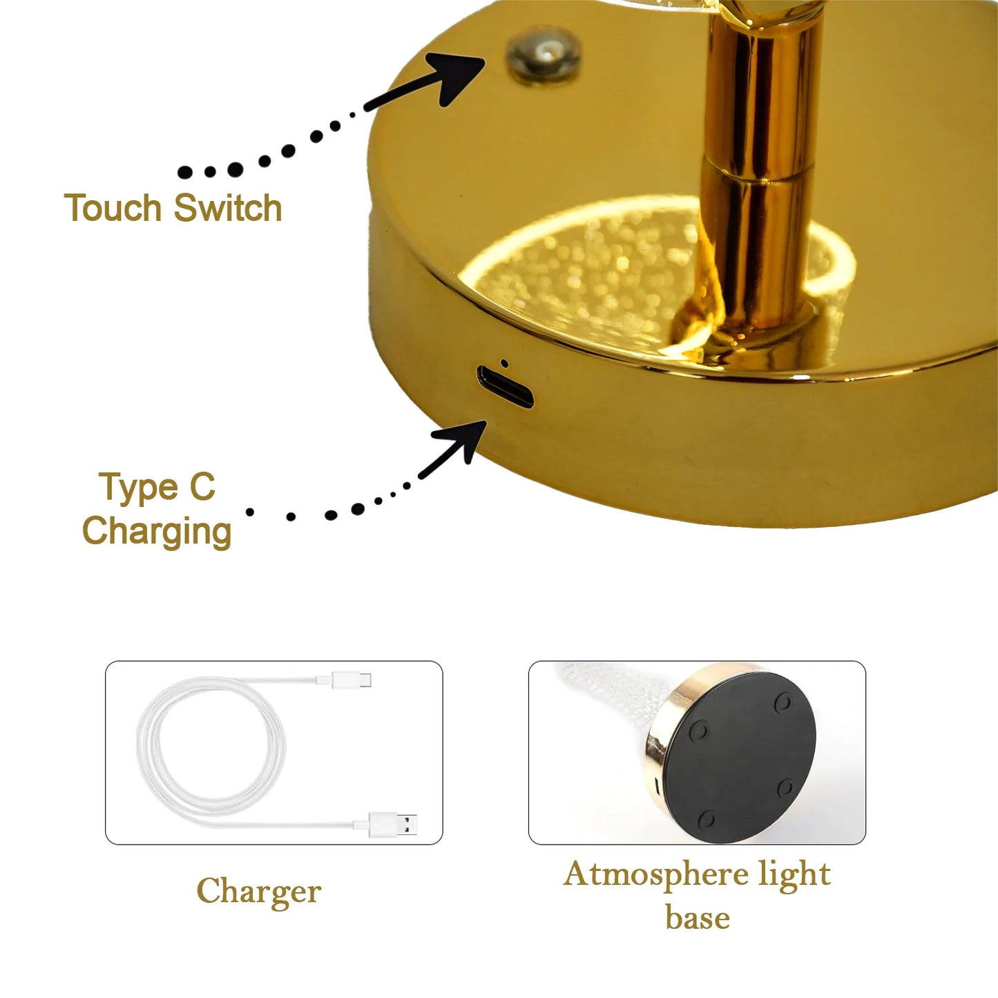 Luxury Crystal LED Table Lamp - Decorative Night Light with Golden Bas