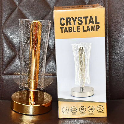 Luxury Crystal LED Table Lamp - Decorative Night Light with Golden Bas